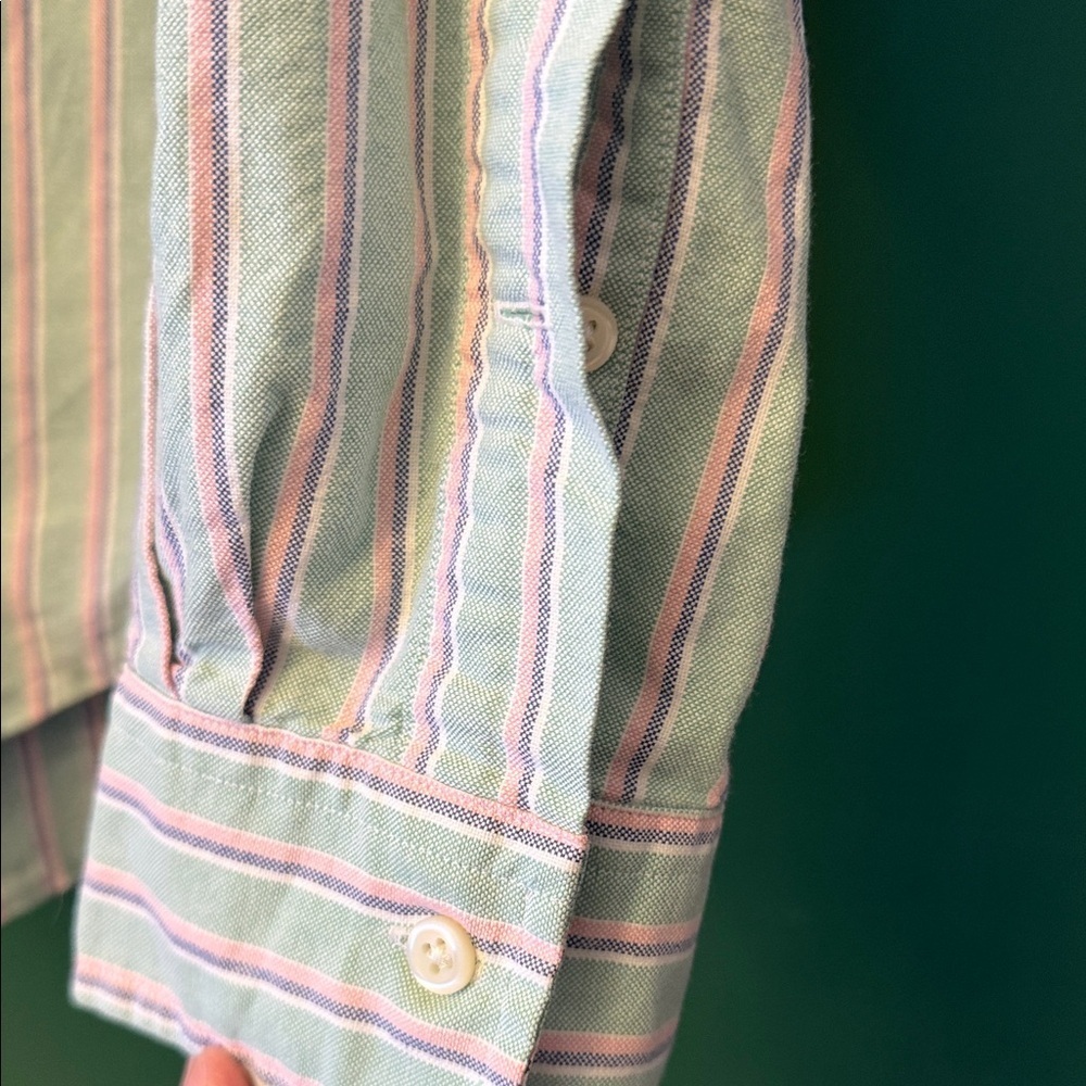 VNTG Ralph Lauren Mens XL Mint, Pink & Blue Striped Button-down Oxford Preppy - Picture 8 of 9